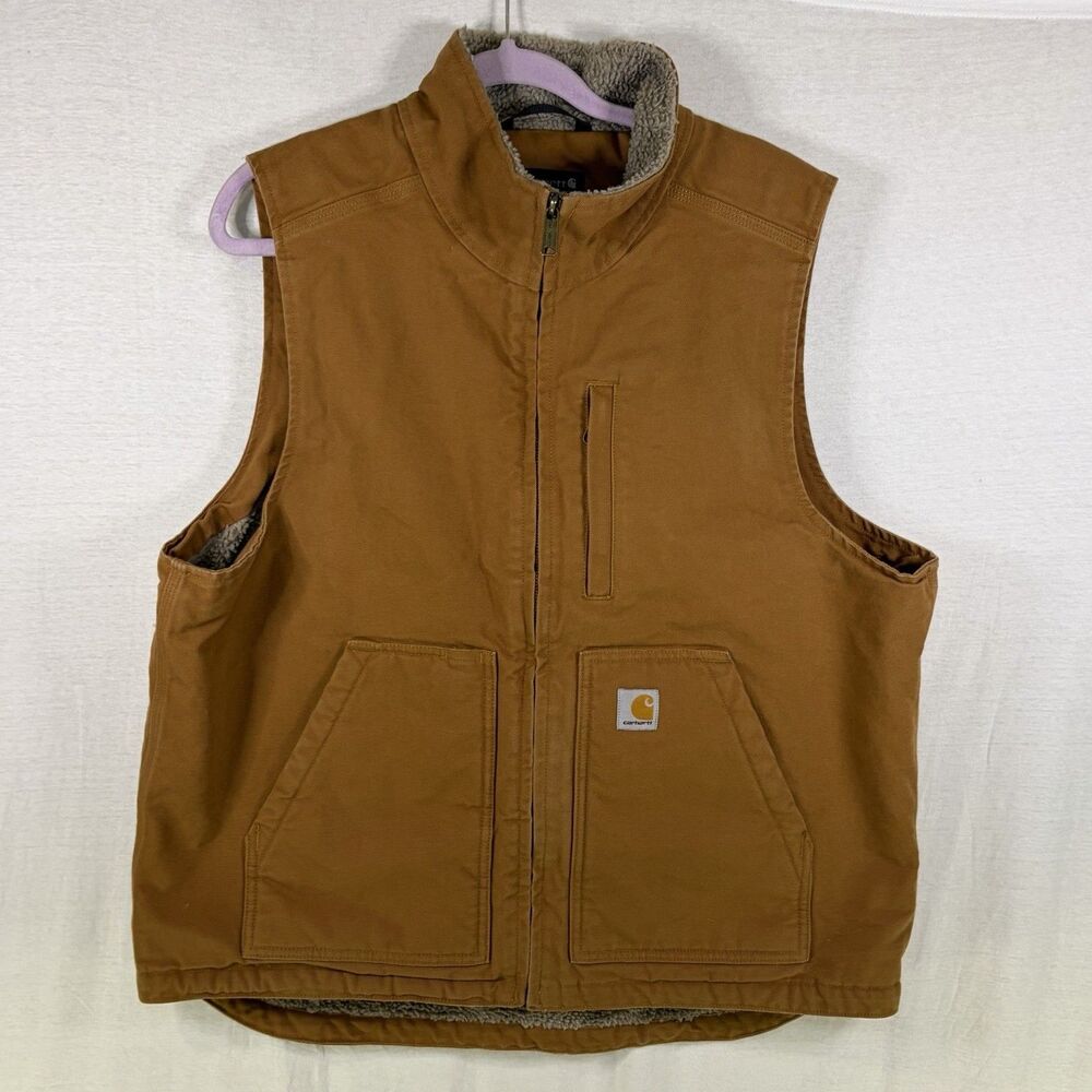 Carhartt Brown Sherpa Fleece Lined Duck Canvas Vest Loose Fit Men’s Large
